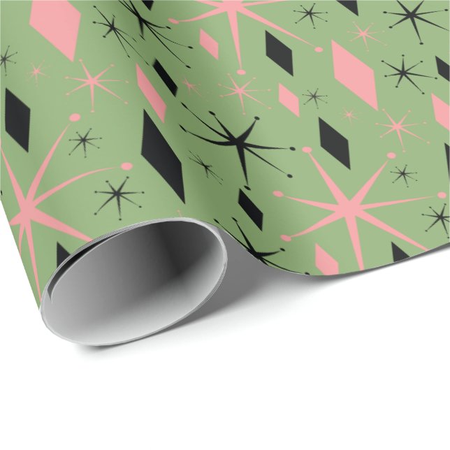 Papel De Presente Retro Mid Century Starburst and Diamonds Wrapping  (Ponta do rolo)