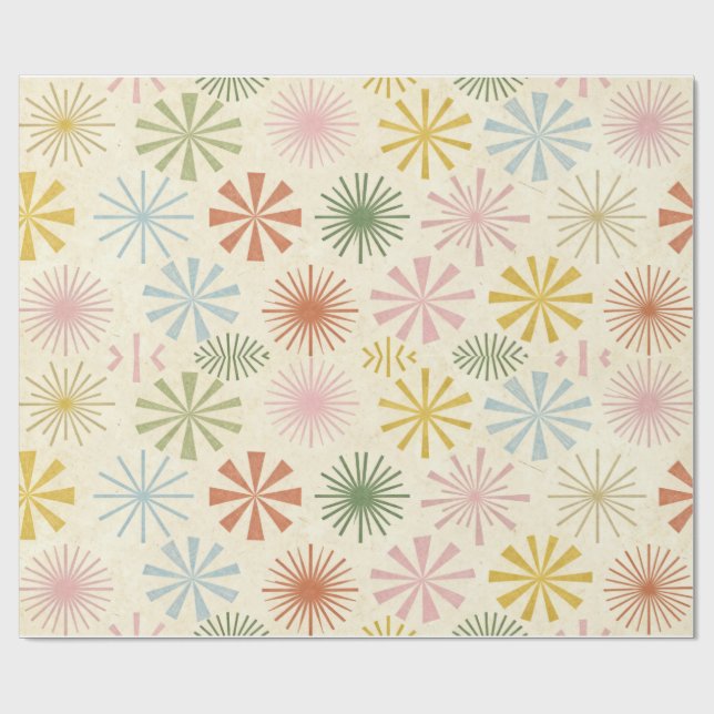 Papel De Presente Retro Mid-Century Starburst Pattern Wrapping Paper (Aberto)