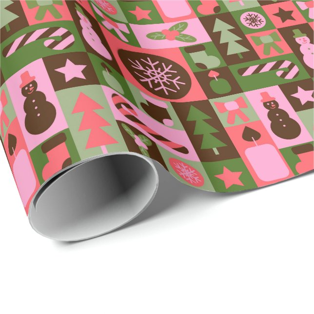 Papel De Presente Retro Mistura de Natal Patchwork (Ponta do rolo)