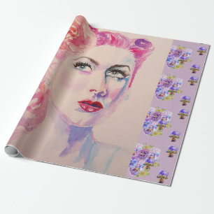 Papel De Presente Retro-Mulher Vintage Púrpura Watercolor