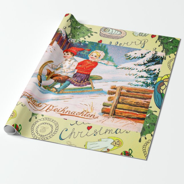 Papel De Presente RETRO NATAL ILUSTRAÇÃO IWrappaper (Desenrolado)