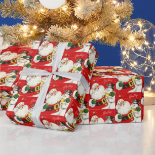 Papel De Presente retro natal vintage Papai noel boneco de neve