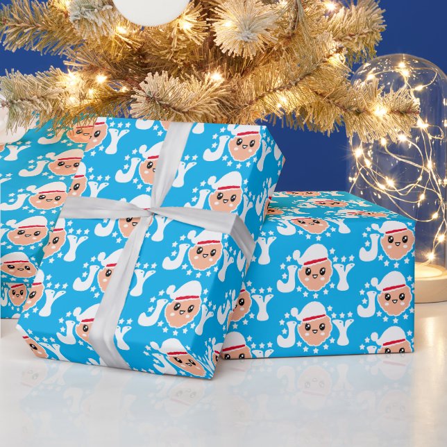 Papel De Presente Retro Papai Noel Azul (Feriados)