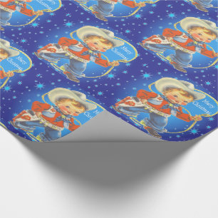 Papel De Presente Retrô Pequeno Cowboy Com Corda Feliz Natal