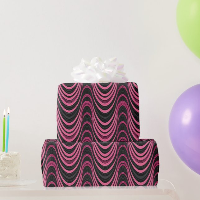 Papel De Presente Retro Pink and Black Wavy Abstract Pattern (Presentes para festas)