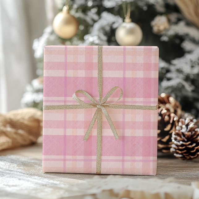 Papel De Presente Retro Pink Plaid Whimsical Holiday  (Criador carregado)