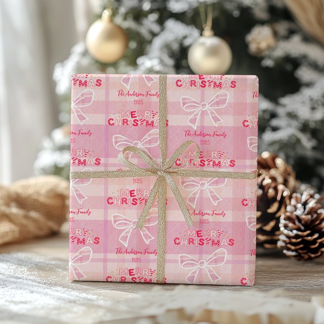 Papel De Presente Retro Pink Plaid Whimsical Holiday  (Criador carregado)