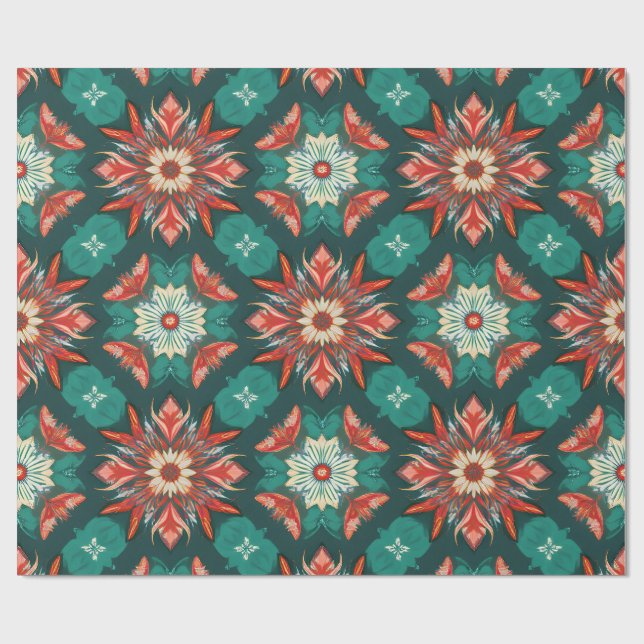 Papel De Presente Retro Poinsettia Burst Christmas Pattern (Aberto)