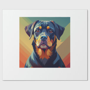 Papel De Presente Retro Pop Art Rottweiler - Retrato Colorido de Cac