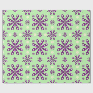 Papel De Presente Retro Purple Flowers on Green Background