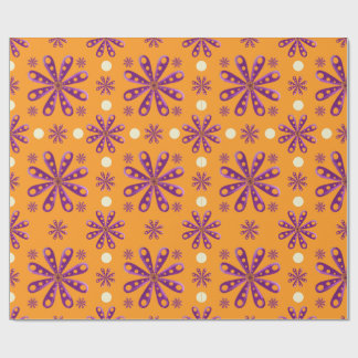 Papel De Presente Retro Purple Flowers on Orange Background