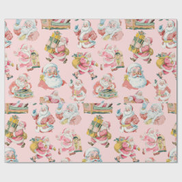 Papel De Presente Retro Rosa Rosa Groovy Papai Noel - Natal