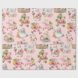 Papel De Presente Retro Rosa Rosa Groovy Papai Noel - Natal
