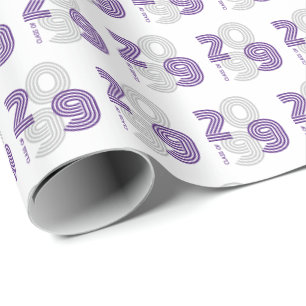 Papel De Presente Retro Roxo Grande Números Classe de