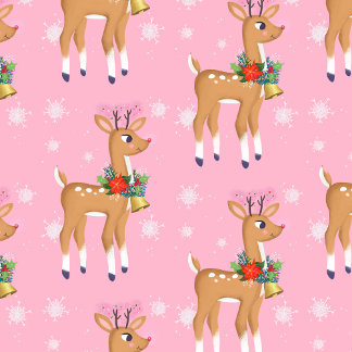 Papel De Presente Retro Rudolph Reindeer a Rosa