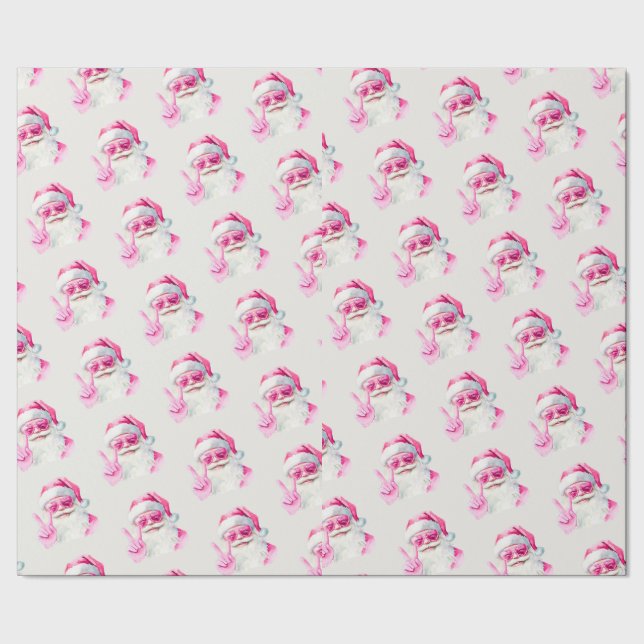 Papel De Presente Retro Santa Face Peace Sign Christmas White (Barra)