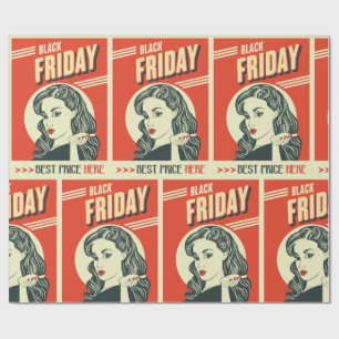Papel De Presente Retro Sexta-Feira Negra Garota Pin-Up Pop Art