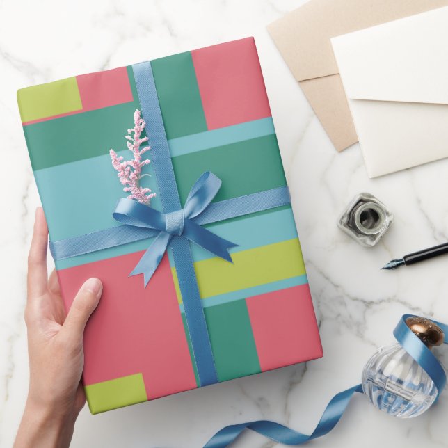 Papel De Presente Retro Solid Block Design/Set 1 (Presentear)