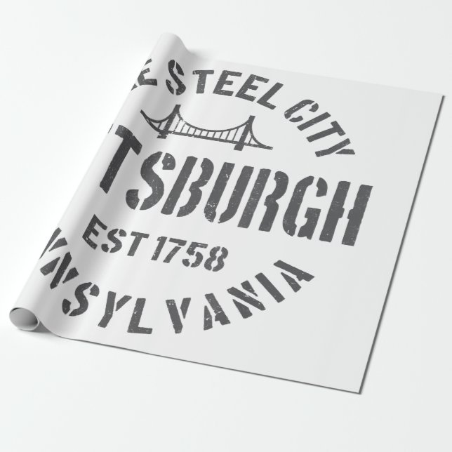 Papel De Presente Retro Steel City Pittsburgh Pensilvânia Yinz (Desenrolado)