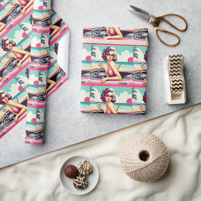 Papel De Presente Retro Summer Girl (Artesanato)