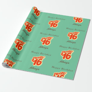 Papel De Presente Retro Sweet 16º aniversário