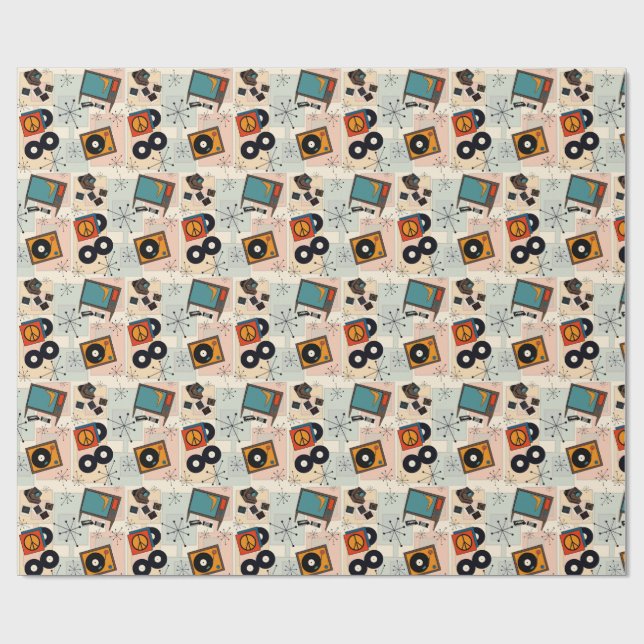 Papel De Presente Retro t.v., stereo, camera & vinyl albums (Aberto)