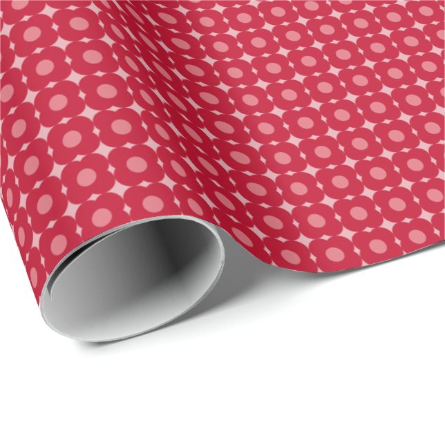 Papel De Presente Retro Valentine Red Pink Modern Flower Pattern  (Ponta do rolo)