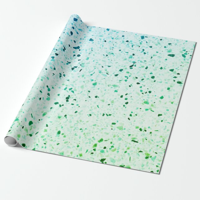 Papel De Presente Retro Verde Azul-Terrazzo (Desenrolado)