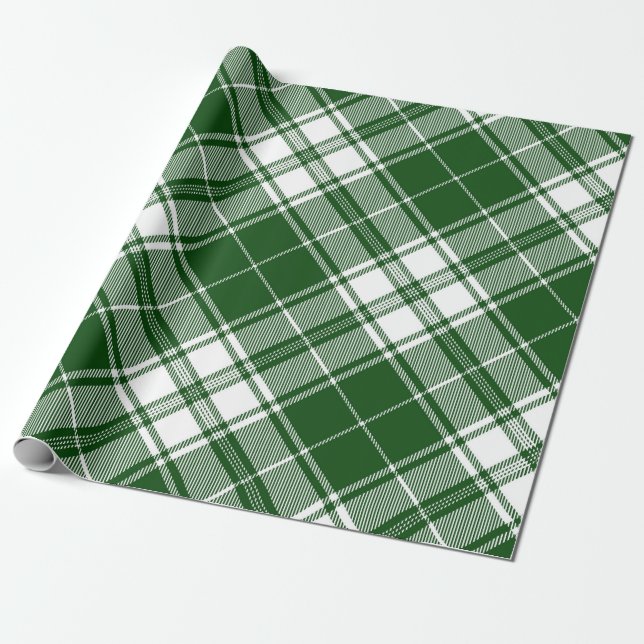 Papel De Presente Retro Verde Branco Natal Ano Novo Tartan Xadrez (Desenrolado)