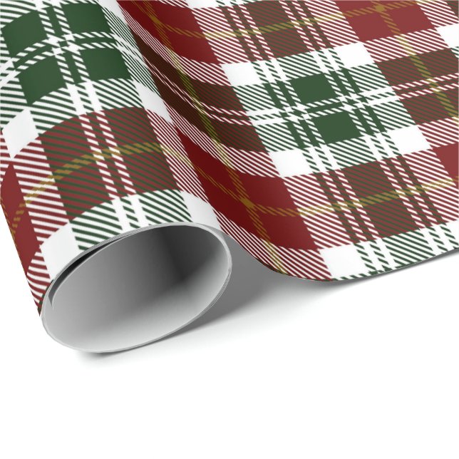 Papel De Presente Retro Verde Vermelho Natal Ano Novo Tartan Xadrez (Ponta do rolo)