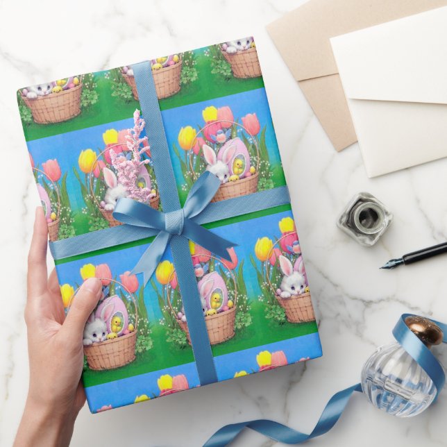 Papel De Presente retro vintage festa com o encaixe do coelho da Pás (Presentear)