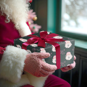 Papel De Presente Retro Vintage Pink Natal Santa Claus Monograma