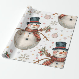 Papel De Presente Retro Vintage Snowman Cute Christmas 