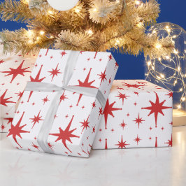 Papel De Presente Retro Vintage Stars Red and White