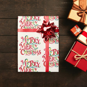 Papel De Presente Retro Vintage Vermelho Feliz Natal Tipografia Aqua