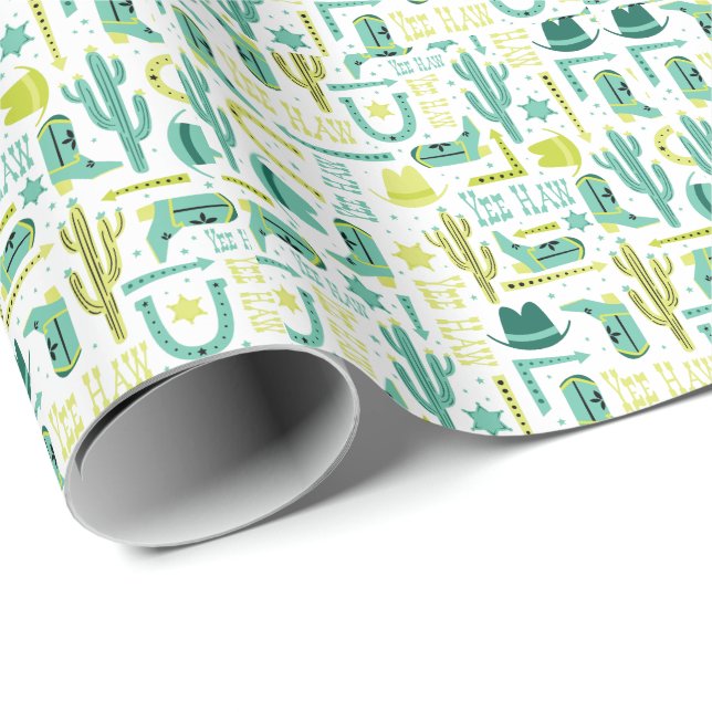 Papel De Presente Retro Western Wrapping Paper | Turquoise & Lime (Ponta do rolo)