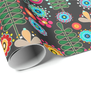 Papel De Presente Retroativo, padrão de flores