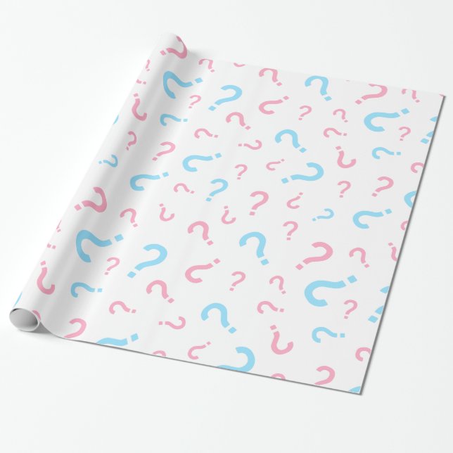 Papel De Presente Revelação de Gênero com Ponto de Interrogação Rosa (Desenrolado)