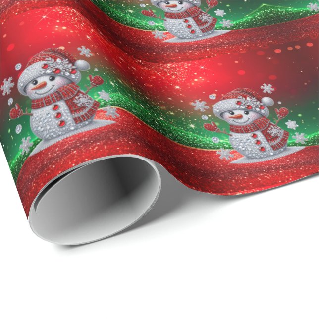 Papel De Presente Rhinestones Snowman Holiday Wrapping Paper (Ponta do rolo)