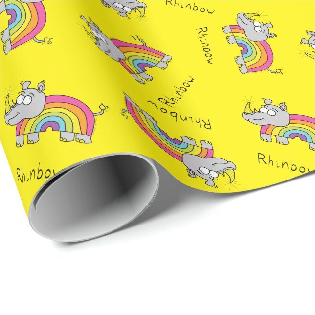 Papel De Presente Rhino Rainbow Cute Kids Rhinocerec (Ponta do rolo)