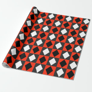 Papel De Presente Rhombus Diamond Geométrico Branco Vermelho Negro