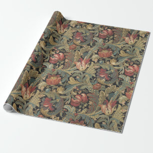 Papel De Presente Rica Tapeçaria de Brocado Floral Vitoriana Antiga