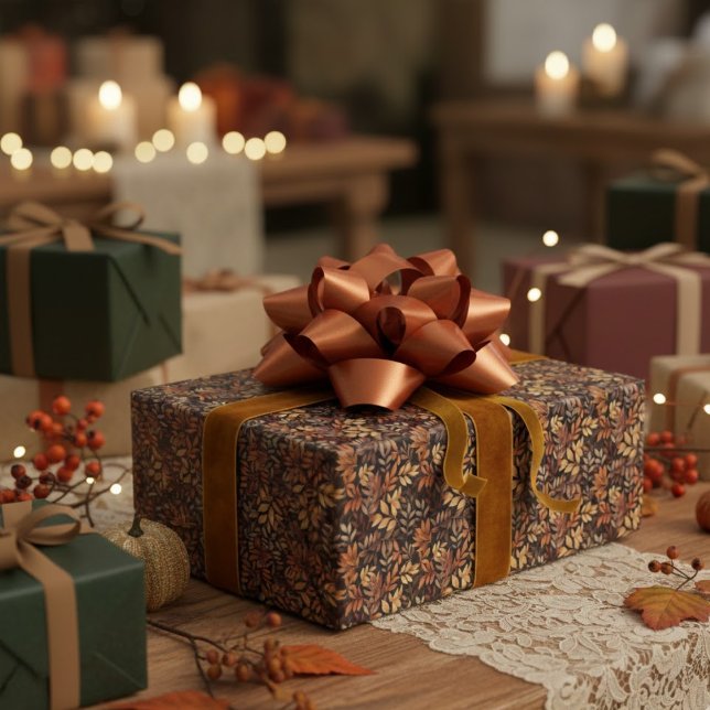 Papel De Presente Rich Brown Golden Rustic Burnt Orange Fall Leaf (Criador carregado)