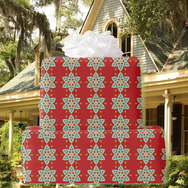 Papel De Presente Rich Colonial Red Quilt Patterno Birthday Giftwrap (Criador carregado)