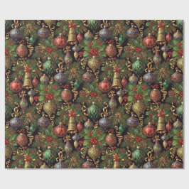 Papel De Presente Rich Dark Green Vintage Christmas Seamless Pattern