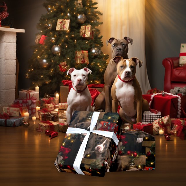 Papel De Presente Rich Red Twinkle Lights Pitbull Natal (Criador carregado)