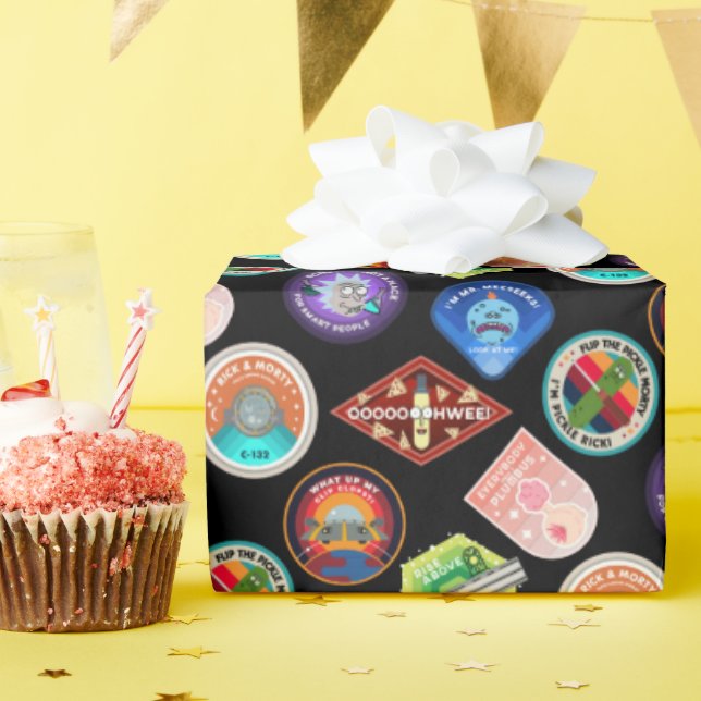 Papel De Presente RICK E MORTY™ | Padrão de patches do espaço extern (Festa de aniversário)