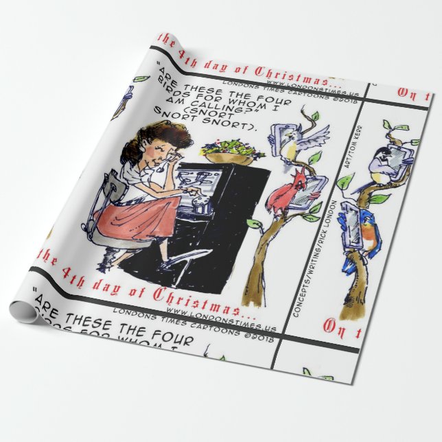 Papel De Presente Rick London Ernestine Chamando Birds Xmas (Desenrolado)