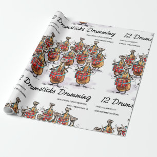 Papel De Presente Rick Londres "12 Drumsticks Drumming" Natal