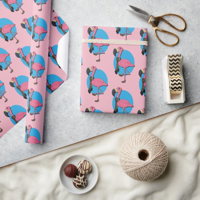 Papel De Presente Rico Flamingo Glossy Wrapping Paper, 30" x 6' (Artesanato)
